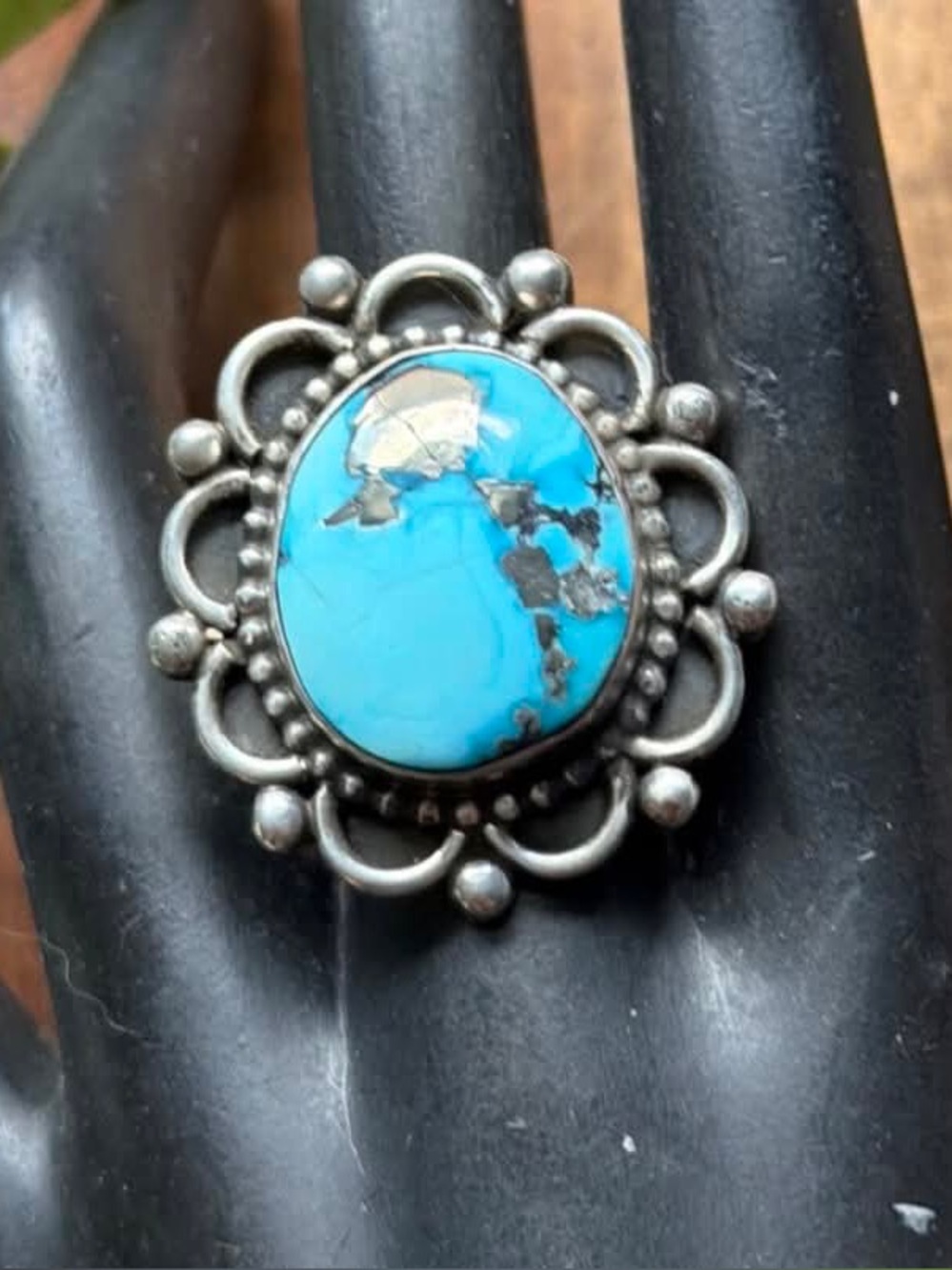 Native American 925 Sterling Silver Turquoise Ring. Size 8. Mary Ellen Gift
